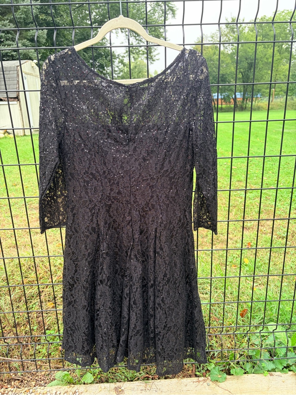 SLNY Black Lace 3/4 Sleeve A-Line Dress